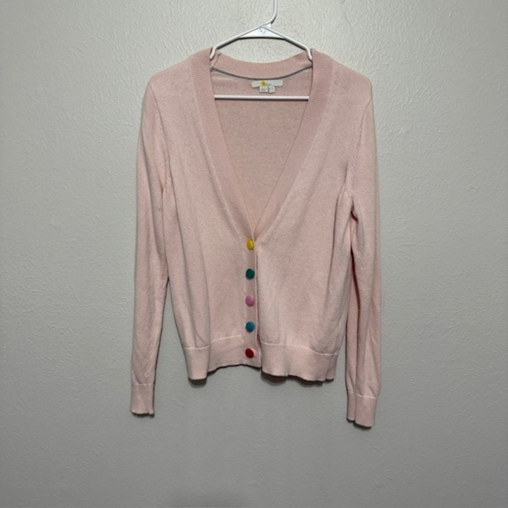 Boden Womens V-Neck Cardigan Sweater Pink Rainbow Buttons Sz 4 Twee Chic Kawaii - Picture 2 of 9
